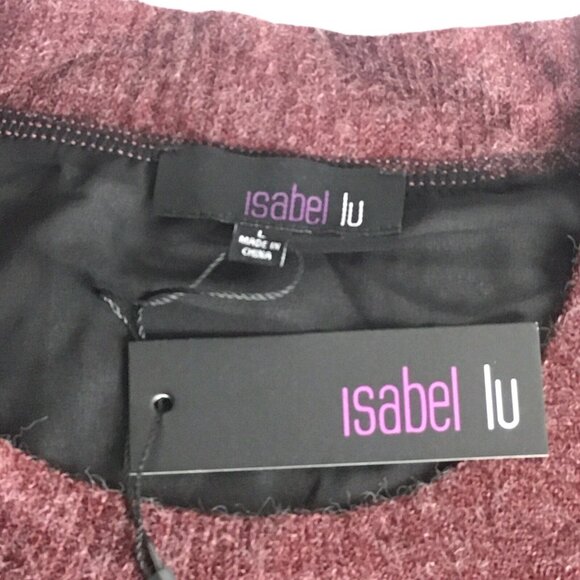 Women's Wool Blend Sweater  Black Maroon Semi Sheer Size Large - Picture 7 of 8